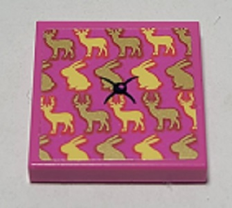 Tile 2 x 2 with Cushion with Deer, Rabbits and Button Pattern (Sticker) - Set 41392