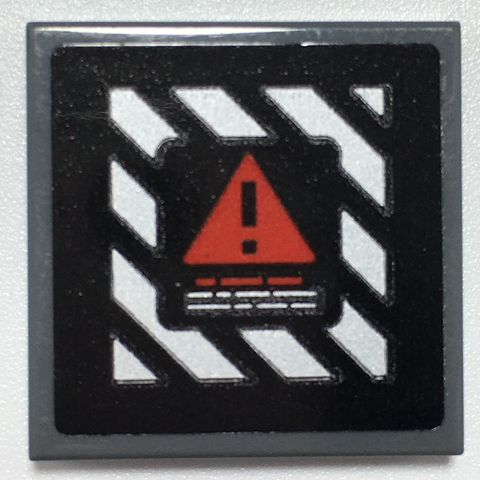 Tile 2 x 2 with Red Warning Triangle on Black and White Danger Stripes Pattern (Sticker) - Set 70917