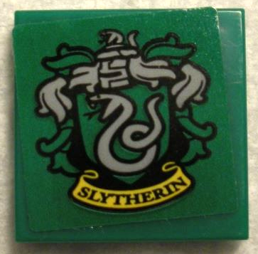 Tile 2 x 2 with HP 'SLYTHERIN' House Crest on Green Background Pattern (Sticker) - Set 75956