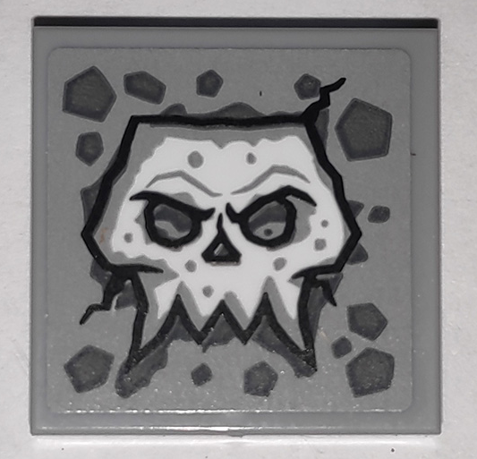 Tile 2 x 2 with Cracked Stone Skull Face Pattern (Sticker) - Set 71747