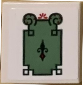 Tile 2 x 2 with Sand Green Decorative Trash Can with Geometric Border on White Background Pattern (Sticker) - Set 71044