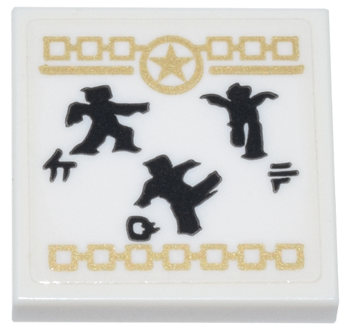 Tile 2 x 2 with Gold Star and Squares Border, Black Ninja Minifigures and Ninjago Logogram Letters C, N and G Pattern (Sticker) - Set 70657