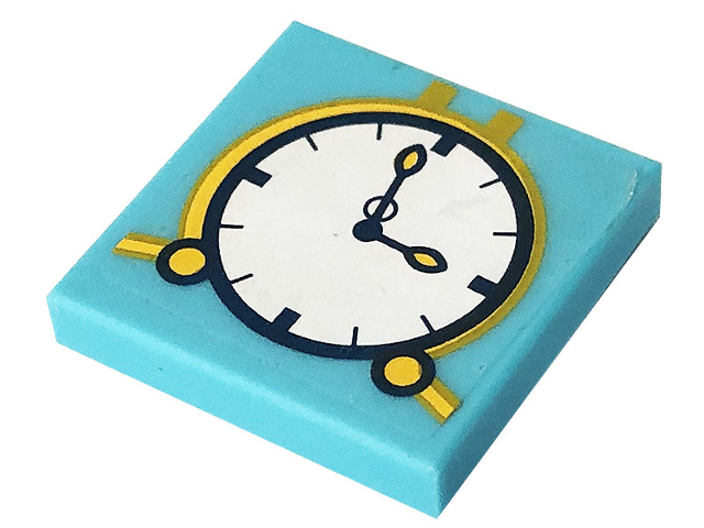 Tile 2 x 2 with Clock with White Face, Bright Light Orange Border, and Dark Blue Hands Pattern (Sticker) - Set 41232