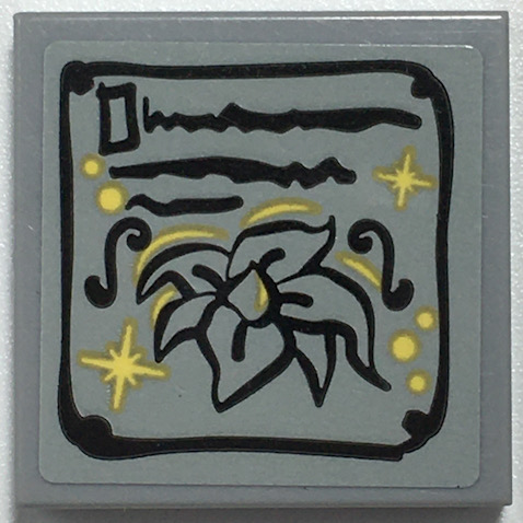 Tile 2 x 2 with Poster with Black Border, Writing and Flower, Gold Stars and Dots Pattern (Sticker) - Set 41157