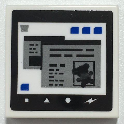 Tile 2 x 2 with Computer Screen with Icons, Silver Windows, Blue File Folders, Black Teddy Bear and Border Pattern (Sticker) - Set 70425
