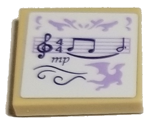 Tile 2 x 2 with Dark Purple Treble Clef, Notes, and 'mp', Lavender Scale and Dragon Silhouette on White Background Pattern (Sticker) - Set 41193