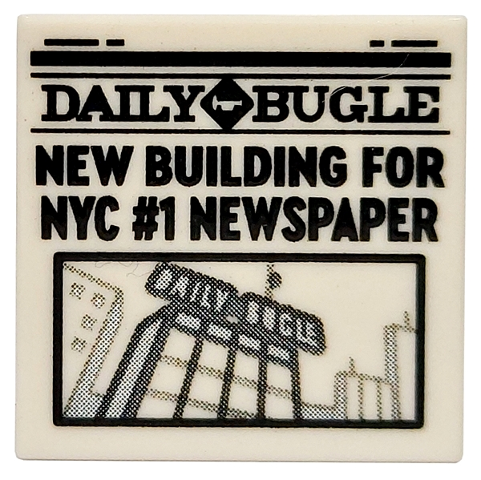 Tile 2 x 2 with Newspaper 'DAILY BUGLE' and 'NEW BUILDING FOR NYC #1 NEWSPAPER' Pattern