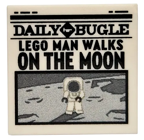 Tile 2 x 2 with Newspaper 'DAILY BUGLE' and 'LEGO MAN WALKS ON THE MOON' Pattern