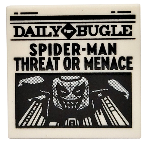 Tile 2 x 2 with Newspaper 'DAILY BUGLE' and 'SPIDER-MAN THREAT OR MENACE' Pattern