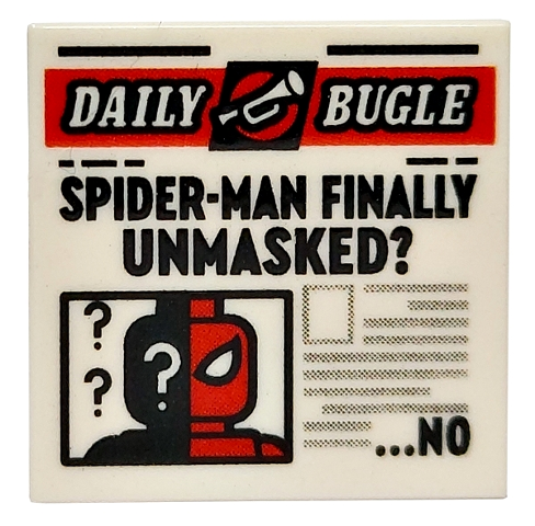 Tile 2 x 2 with Newspaper 'DAILY BUGLE', 'SPIDER-MAN FINALLY UNMASKED?', and '...NO' Pattern