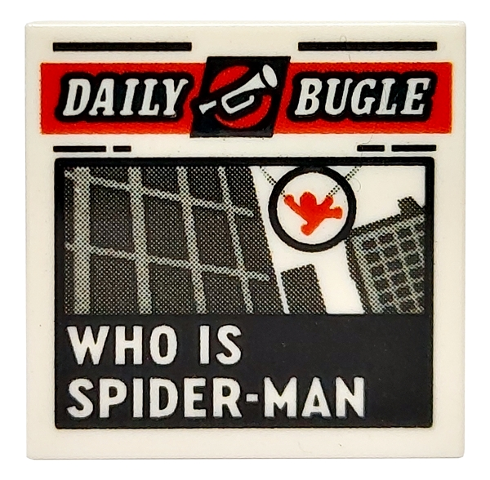 Tile 2 x 2 with Newspaper 'DAILY BUGLE' and 'WHO IS SPIDER-MAN' Pattern