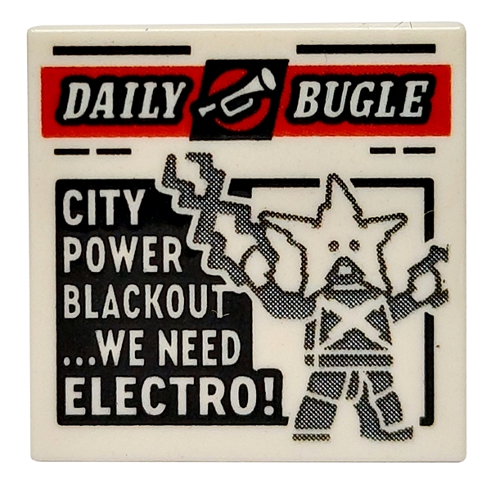 Tile 2 x 2 with Newspaper 'DAILY BUGLE' and 'CITY POWER BLACKOUT...WE NEED ELECTRO!' Pattern