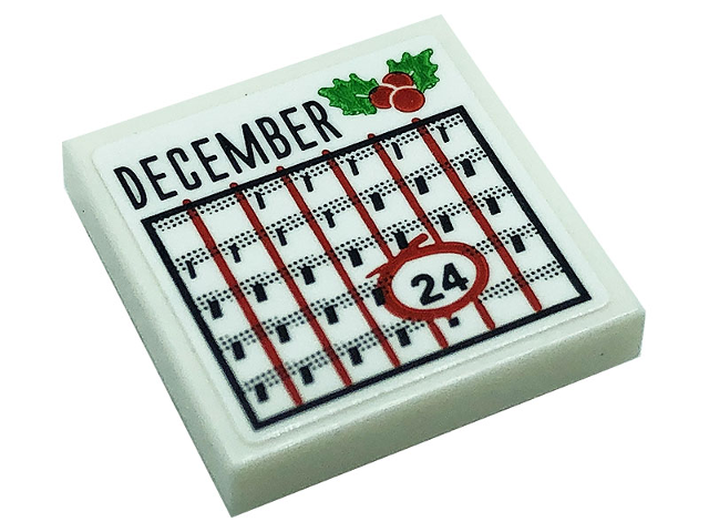 Tile 2 x 2 with Calendar with Black 'DECEMBER', Number 24 and Holly with Berries Pattern (Sticker) - Set 10275