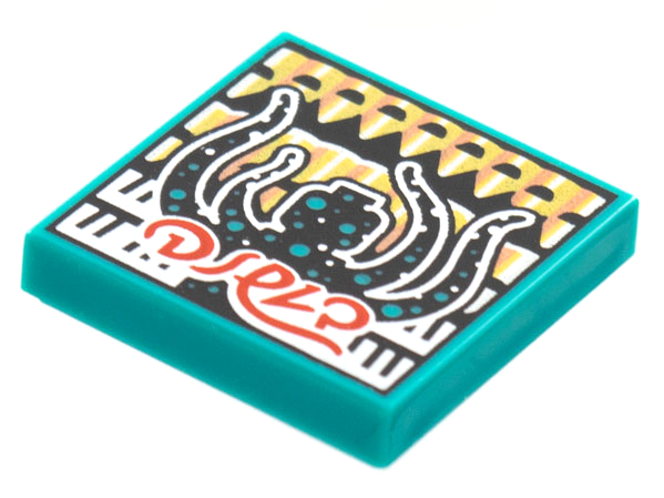 Tile 2 x 2 with BeatBit Album Cover - Black Minifigure with Tentacles and Dark Turquoise Spots Pattern