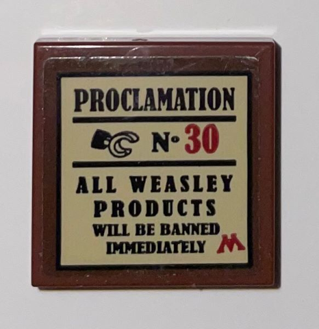Tile 2 x 2 with Black and Red 'PROCLAMATION No. 30', Minifigure Hand, Text, and Letter M on Tan Background Pattern (Sticker) - Set 75966