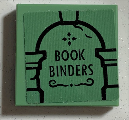 Tile 2 x 2 with Black Archway and 'BOOK BINDERS' Pattern (Sticker) - Set 75978