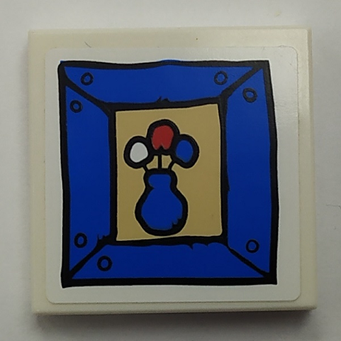 Tile 2 x 2 with Painting of Blue Vase on Tan Background in Blue Frame Pattern (Sticker) - Set 3832