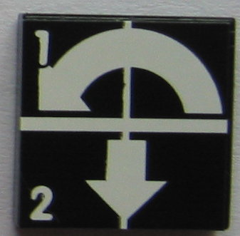 Tile 2 x 2 with White Arrows Curved Counterclockwise and Down, Numbers 1 and 2 Pattern (Sticker) - Set 8094
