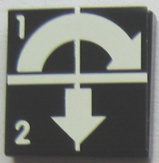 Tile 2 x 2 with White Arrows Curved Clockwise and Down, Numbers 1 and 2 Pattern (Sticker) - Set 8094