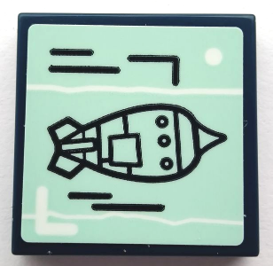Tile 2 x 2 with Rocket Ship on Light Aqua Background Pattern (Sticker) - Set 75551