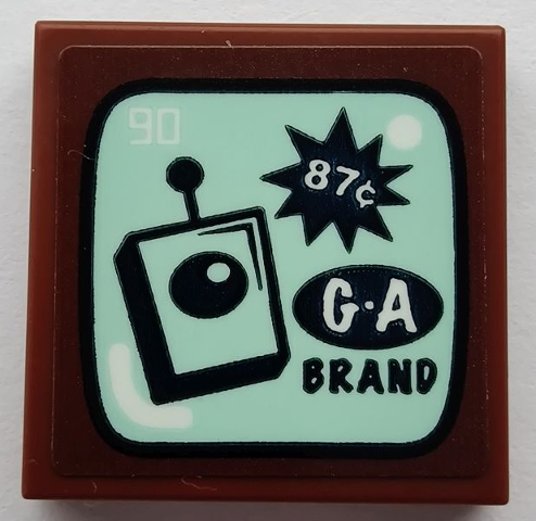 Tile 2 x 2 with '90', '87¢', 'G-A BRAND', and Remote Control on Light Aqua Screen Pattern (Sticker) - Set 75551