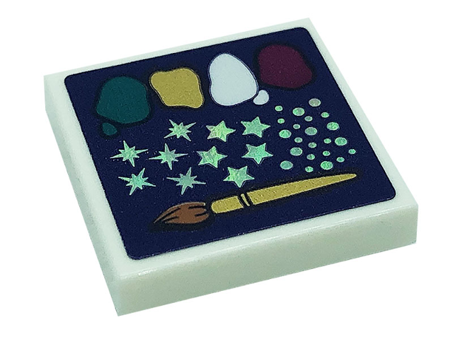 Tile 2 x 2 with Paint Brush, Silver Dots and Stars on Dark Purple Background Pattern (Sticker) - Set 41685