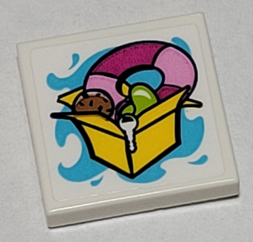 Tile 2 x 2 with Yellow Box, Key, Magenta and Bright Pink Life Preserver Pattern (Sticker) - Set 41374