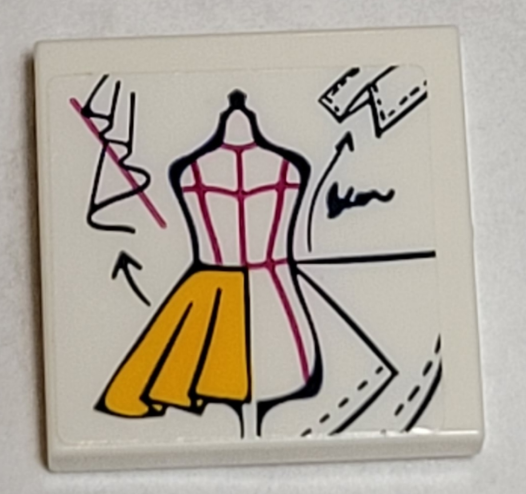 Tile 2 x 2 with Bright Light Orange Dress Sketch Pattern (Sticker) - Set 41344