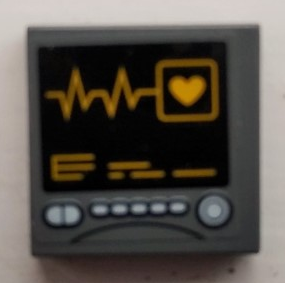 Tile 2 x 2 with Bright Light Orange Heart Beat Line on Black Screen with White Buttons Pattern (Sticker) - Set 60204