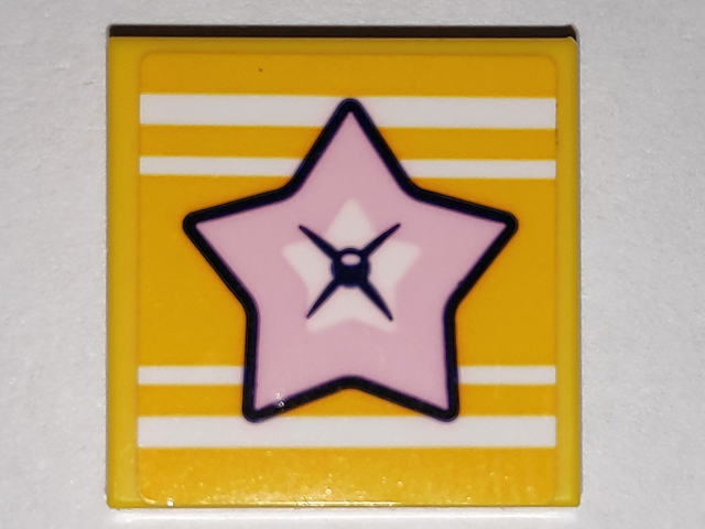 Tile 2 x 2 with Bright Pink Star and White Stripes Pattern (Sticker) - Set 41338