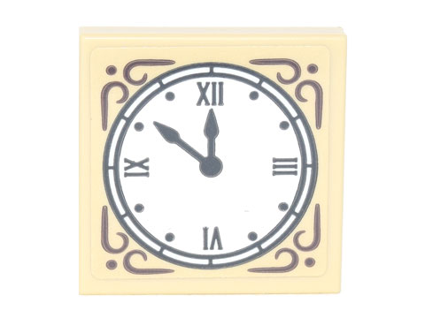 Tile 2 x 2 with Ornate Clock Face with Roman Numerals 'XII III VI XI' Pattern (Sticker) - Set 10293