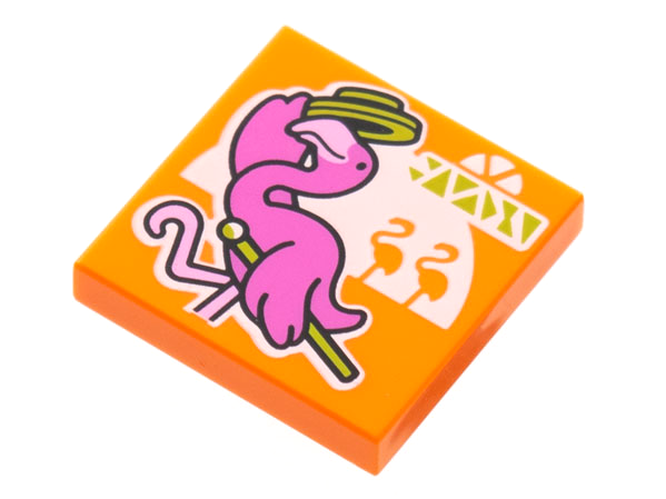 Tile 2 x 2 with BeatBit Album Cover - Dark Pink Flamingo with Lime Hat and Cane Pattern