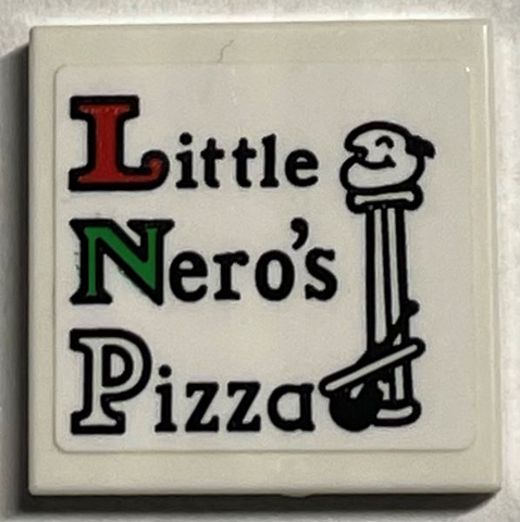 Tile 2 x 2 with 'Little Nero's Pizza' and Column Pattern (Sticker) - Set 21330