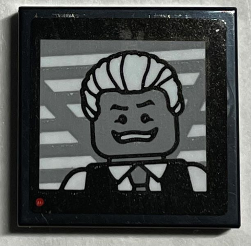 Tile 2 x 2 with TV Screen, Red Dot and Minifigure with White Hair and Suit Pattern (Sticker) - Set 21330