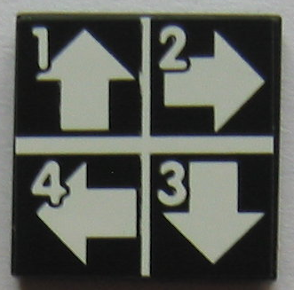Tile 2 x 2 with White Arrows Up, Right, Left, and Down, Numbers 1, 2, 3, and 4 Pattern (Sticker) - Set 8094