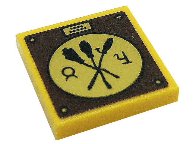 Tile 2 x 2 with Black Crossed Brooms and Runes in Circle on Reddish Brown Background Pattern (Sticker) - Set 76388