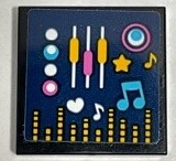 Tile 2 x 2 with Medium Azure, Bright Light Orange and White Music Notes, Buttons and Equalizer Bars on Dark Blue Background Pattern (Sticker) - Set 41347