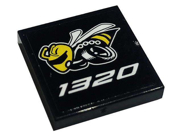 Tile 2 x 2 with Angry Bee and White '1320' Pattern (Sticker) - Set 76904