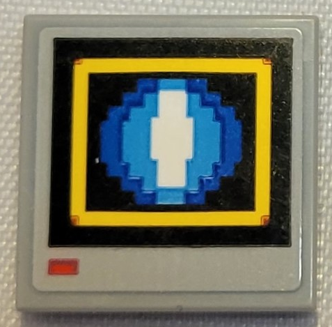 Tile 2 x 2 with Pixelated Blue and White Circle in Yellow Square on Black Background Pattern (Sticker) - Set 21331 (Sonic the Hedgehog Shield Video Monitor)