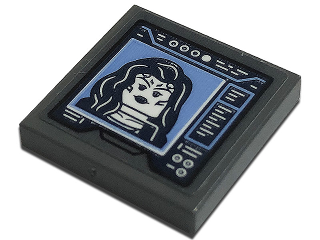 Tile 2 x 2 with Dark Blue Screen with Minifigure Head on Bright Light Blue Background Pattern (Sticker) - Set 76193