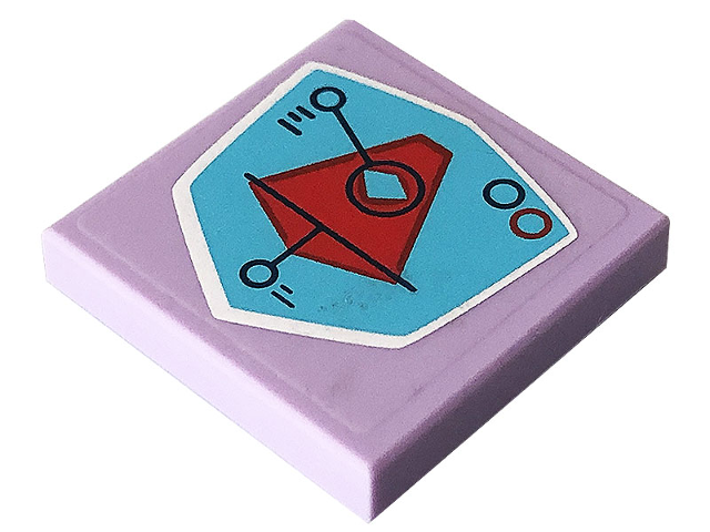 Tile 2 x 2 with Display Screen, Black Lines and Circles and Red Pentagon on Medium Azure Background Pattern (Sticker) - Set 41232