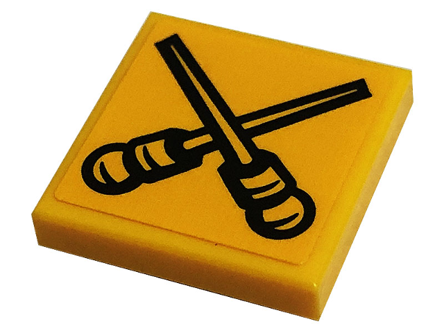 Tile 2 x 2 with Black Crossed Magic Wands Pattern (Sticker) - Set 76397