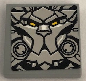 Tile 2 x 2 with Lion Head, Yellow Eyes and Silver Armor Plates Pattern (Sticker) - Set 75973