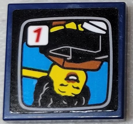 Tile 2 x 2 with TV Screen with Upside Down Female Minifigure and Red Number 1 Pattern (Sticker) - Set 10303