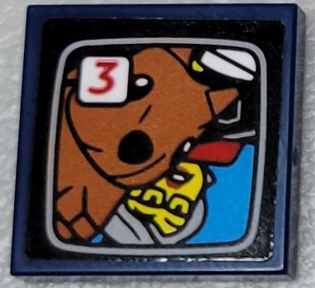 Tile 2 x 2 with TV Screen with Upside Down Female Minifigure, Squirrel and Red Number 3 Pattern (Sticker) - Set 10303