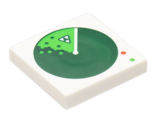 Tile 2 x 2 with Dark Green Radar Screen with Blacktron Logo Blip and Red and Bright Green Lights Pattern