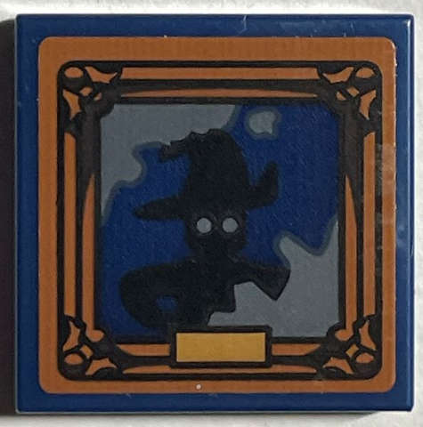 Tile 2 x 2 with Picture of Black Witch Silhouette in Dark Orange Frame Pattern (Sticker) - Set 76407