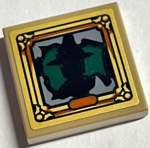 Tile 2 x 2 with Picture of Black Witch Silhouette in Gold Frame Pattern (Sticker) - Set 76408