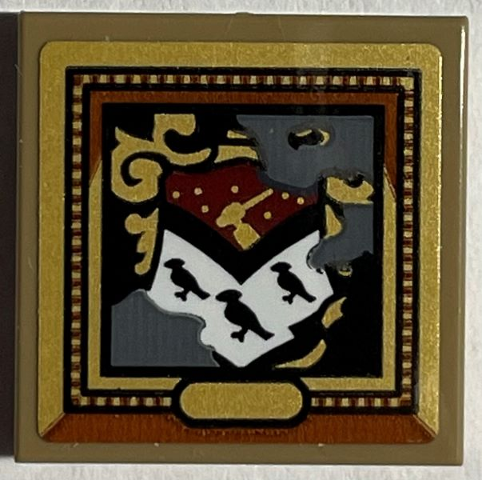 Tile 2 x 2 with Picture of Gryffindor House Crest in Gold Frame Pattern (Sticker) - Set 76408