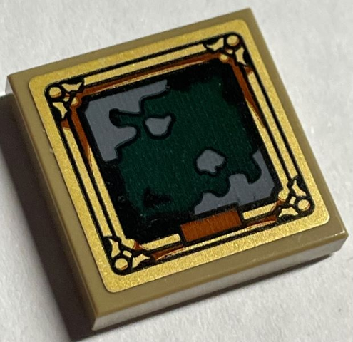 Tile 2 x 2 with Picture of Dark Green Map in Gold Frame Pattern (Sticker) - Set 76408